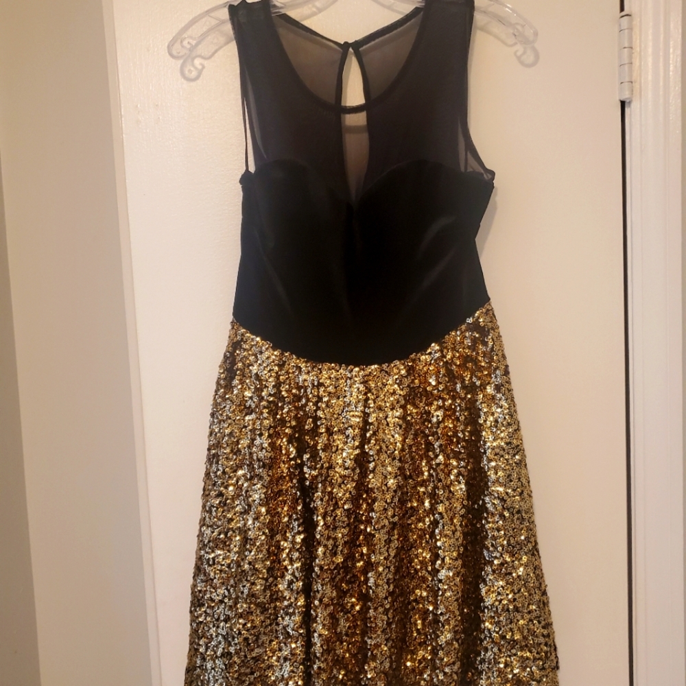 Cute Black Velvet and Gold Sequined NYE Dress